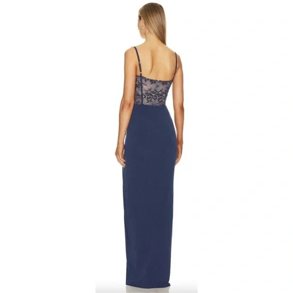 NWOT KATIE MAY Willow Floral Lace & Jersey corset Gown in Deep Sea sz S